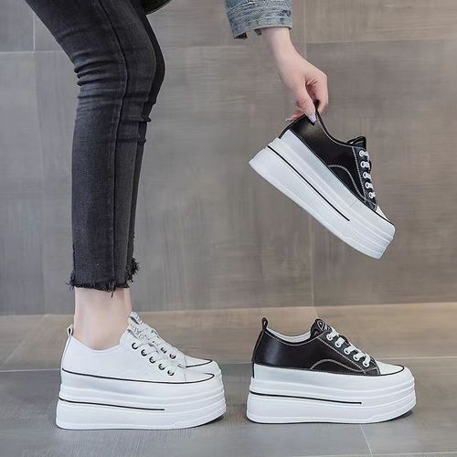 Soft Sole Platform White Women's Shoes Autumn Fall Breathable Thick Sole Miniature Low Heel Casual Sports Shoes
