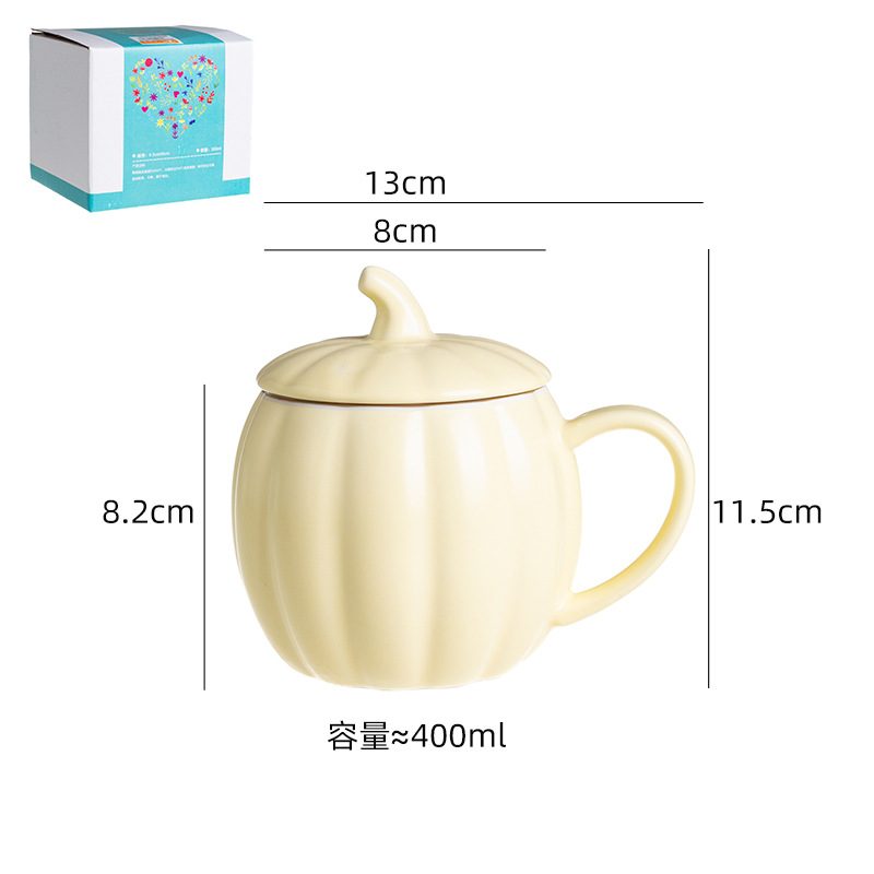 Taza de cerámica con diseño de calabaza - Con tapa - Para oficina, desayuno, café y agua - Creativa y adorable