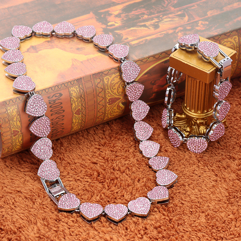 Collana a cuore cuban link con strass stile hip hop unisex_voghion.com