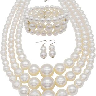 Cross-border Imitation Pearl Necklace Women's Large Thick Pearl Necklace Multi-Layered Pearl Necklace and Earrings Set 20th Century