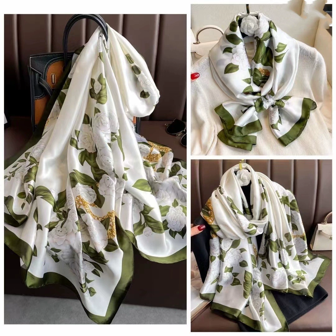 Новый принт Lijing атласный шелковый шарф Летний солнцезащитный пляжный шарф