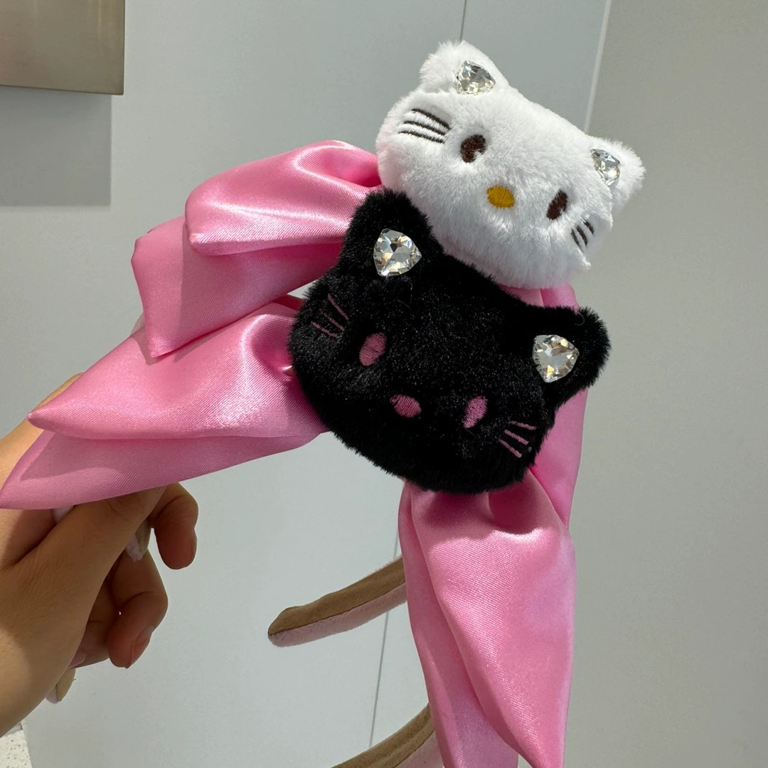 Hello Kitty, мультяшная миловидная повязка на голову с бантом, плюшевая кукла