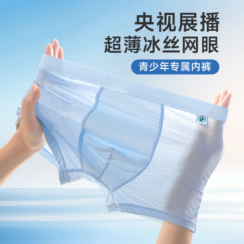 Teenage Underwear Boys Development Period Kidsren's Boxer Shorts Summer Thin Junior High School Boys Underwear Ice Silk Boys Underwear