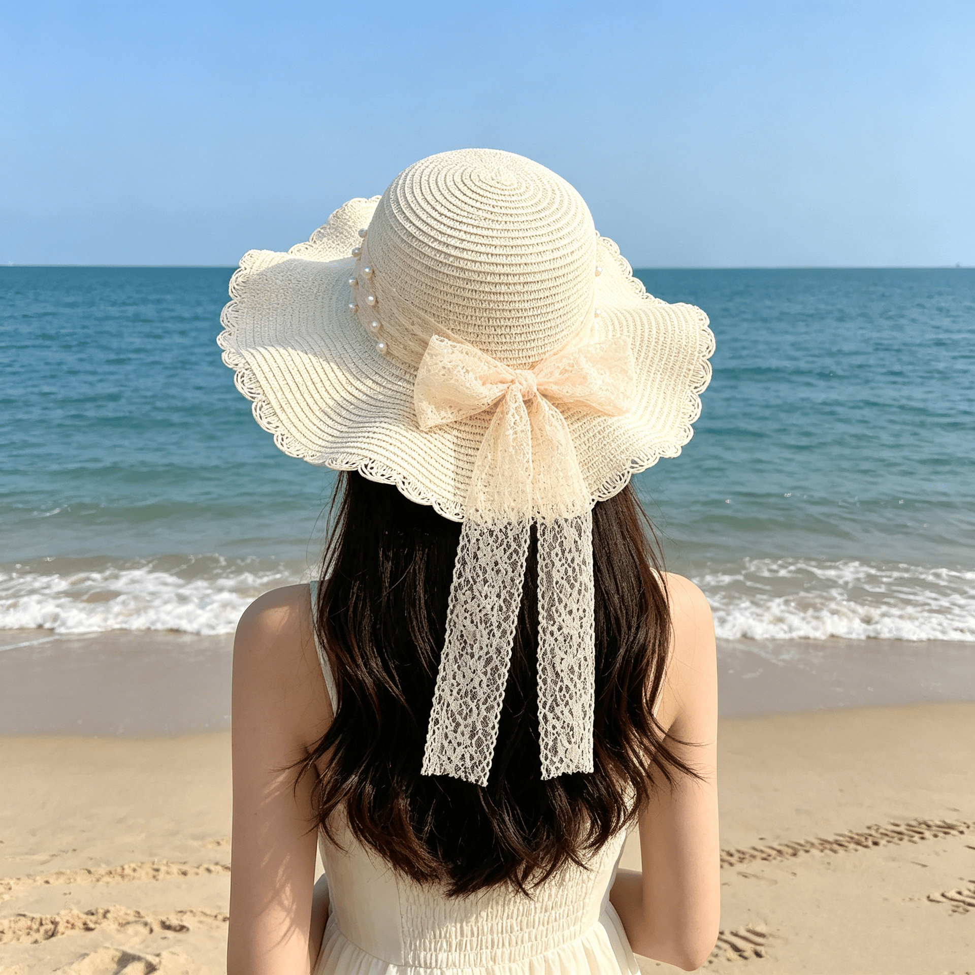 Sombrero paja ala ancha con lazo verano
