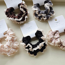 2条装韩版蕾丝木耳边柔软舒适冰丝小肠发圈时尚简约马尾发饰新款