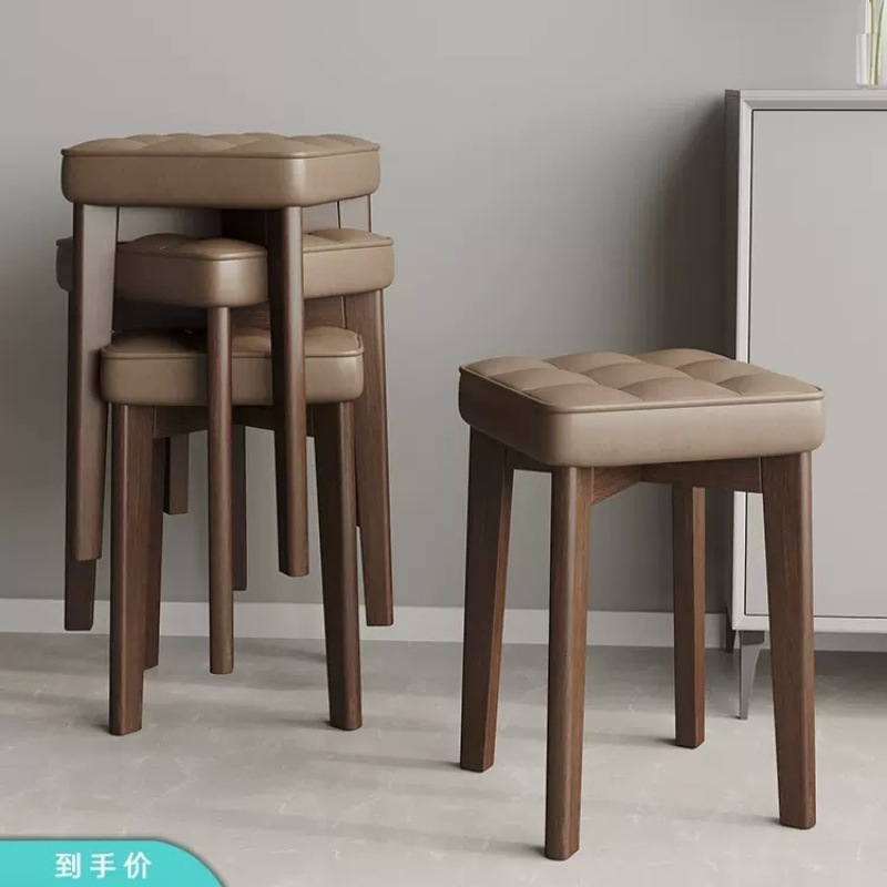Solid Wood Soft Package Dining Chair Household Stool Modern Simple Wooden Chair Living Room Stackable Dining Table Stool Desk