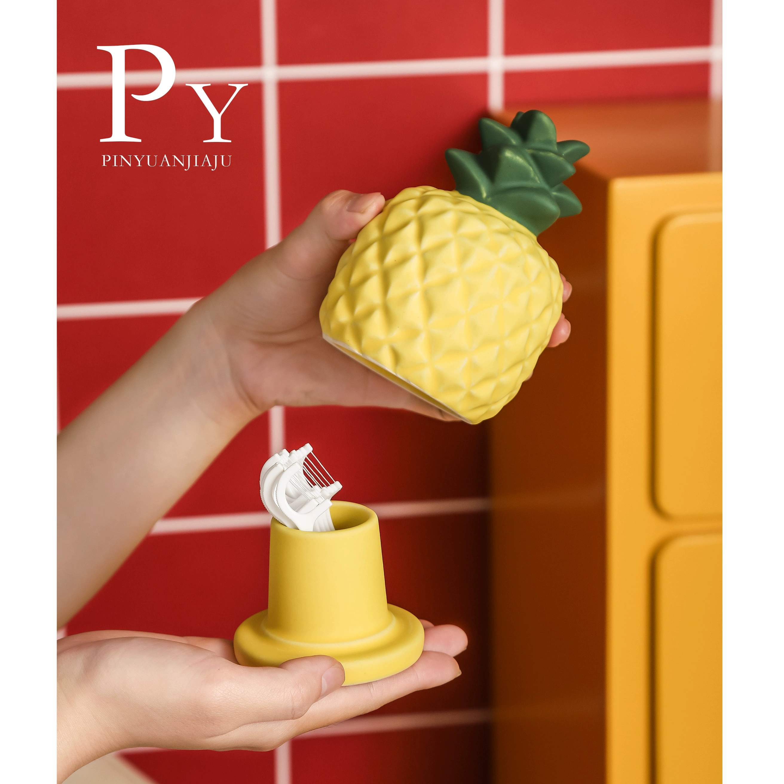 ⇓ Коробка для зубочисток с ананасом допамина, высококачественная банка для фруктовых зубочисток, домашняя керамическая банка для хранения зубной нити, декоративные украшения