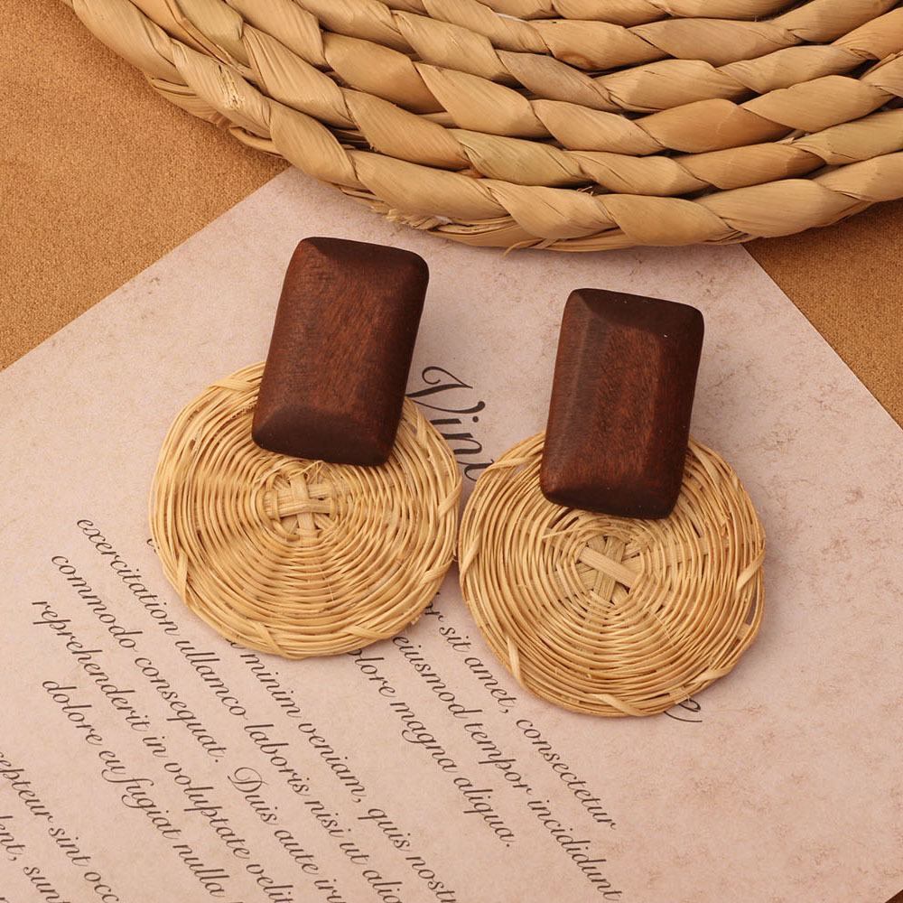 7g Weight 304 Stainless Steel Ear Needle Material Drop Earrings, Ear Studs Classification 1 Pair Quantity Daily Occasion Wood, Straw Material Geometric Pattern All Seasons Season Women's Gender Streetwear Style 1 Pair Streetwear Geometric Wood Straw Drop Earrings Ear Studs 5