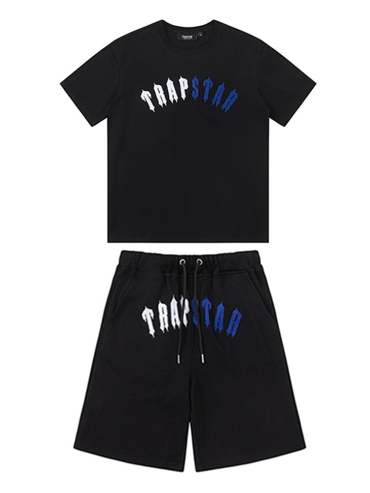 Trapstar pantalones cortos de manga corta de verano para hombres y mujeres, estrellas europeas y americanas, toalla de rap, bordado, juego de camiseta con letras a juego de colores