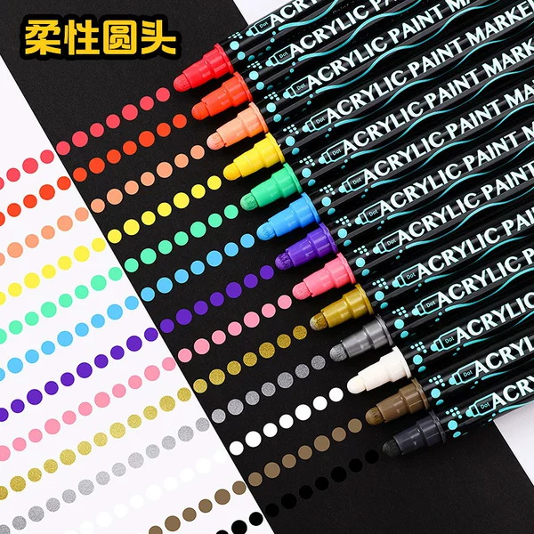 Cross-Border Double-Ended Acrylic Marker Pen, Stackable Color, Waterproof, Quick-Drying Marker Pen, Art Graffiti Painting, Round-Head Pen