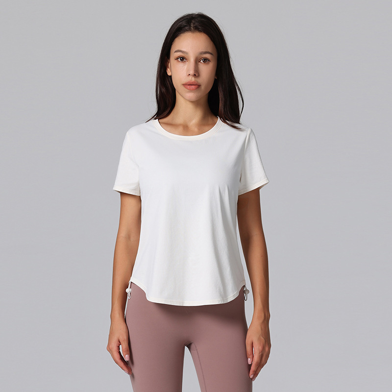 丸首抗菌冷感紐ヨガ半袖スポーツtシャツ女性フィットネス上着ゆったり通気性ランニングヨガ服|undefined