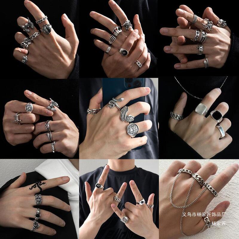 Men's Retro Ring Set Skull Gothic Style Spider Ring Men's Hip-Hop Women's Natural Stylish Fashion High-End Sense