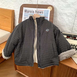 男童韩版棉服儿童夹棉加绒棉袄外套2025冬季新款女童洋气保暖上衣