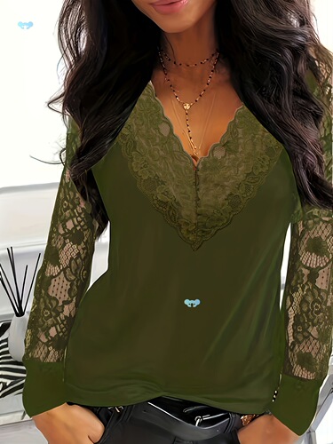 Elegant Lace Trimmed V Neck T Shirt Comfort