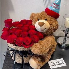 クリスマスプレゼント、プリザーブドフラワー、ぬいぐるみ、小さなクマの花束、誕生日プレゼント、テディベア、女の子や友達に贈る