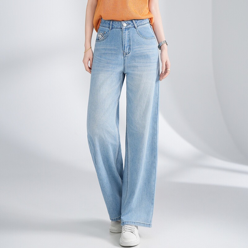 High-End Slim Straight-Leg Jeans, Thin Women's Pants, 2026 Summer New Style, High-Waisted, Drapey, Slimming Wide-Leg Long Pants High-End Slim Straight-Leg Jeans, Thin Women's Pants, 2026 Summer New Style, High-Waisted, Drapey, Slimming Wide-Leg Long Pants