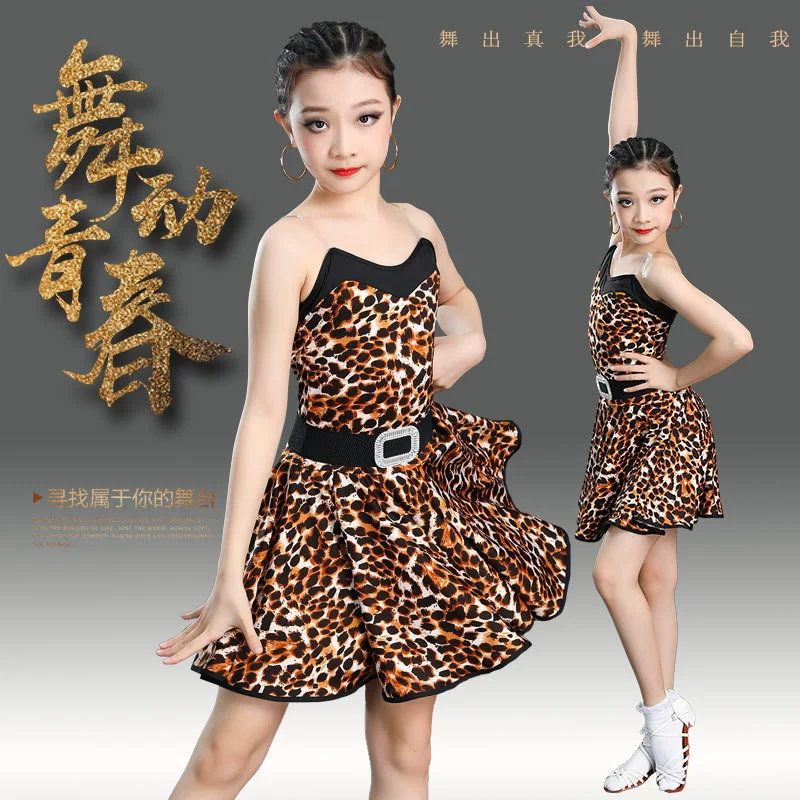 Новая детская одежда для латинских танцев Практическая одежда Правила проведения соревнований Одежда для детских выступлений Одежда для выступлений Латинская юбка с леопардовым принтом