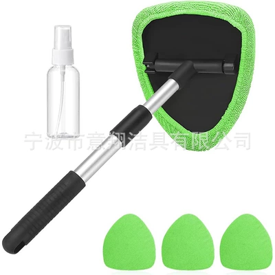 Car cleaning tools — Scraper Telescopic Rod Set - 1-set-pentagonal-14513cm-telescopic-pole-4-green-cloth-covers-50ml-spray-bottle