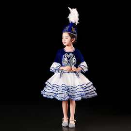 新疆儿童哈萨克族元旦服装表演演出女童演出服舞蹈服饰维吾尔族