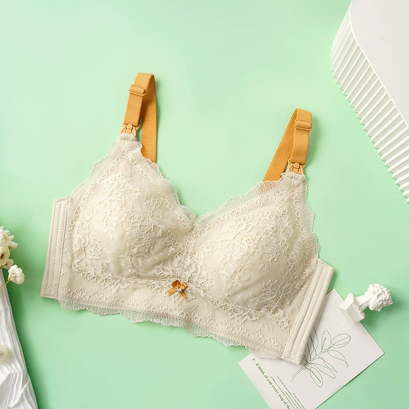 Lace wireless bra for breastfeeding, supporting push up bra for pregnant, underwear, front lock