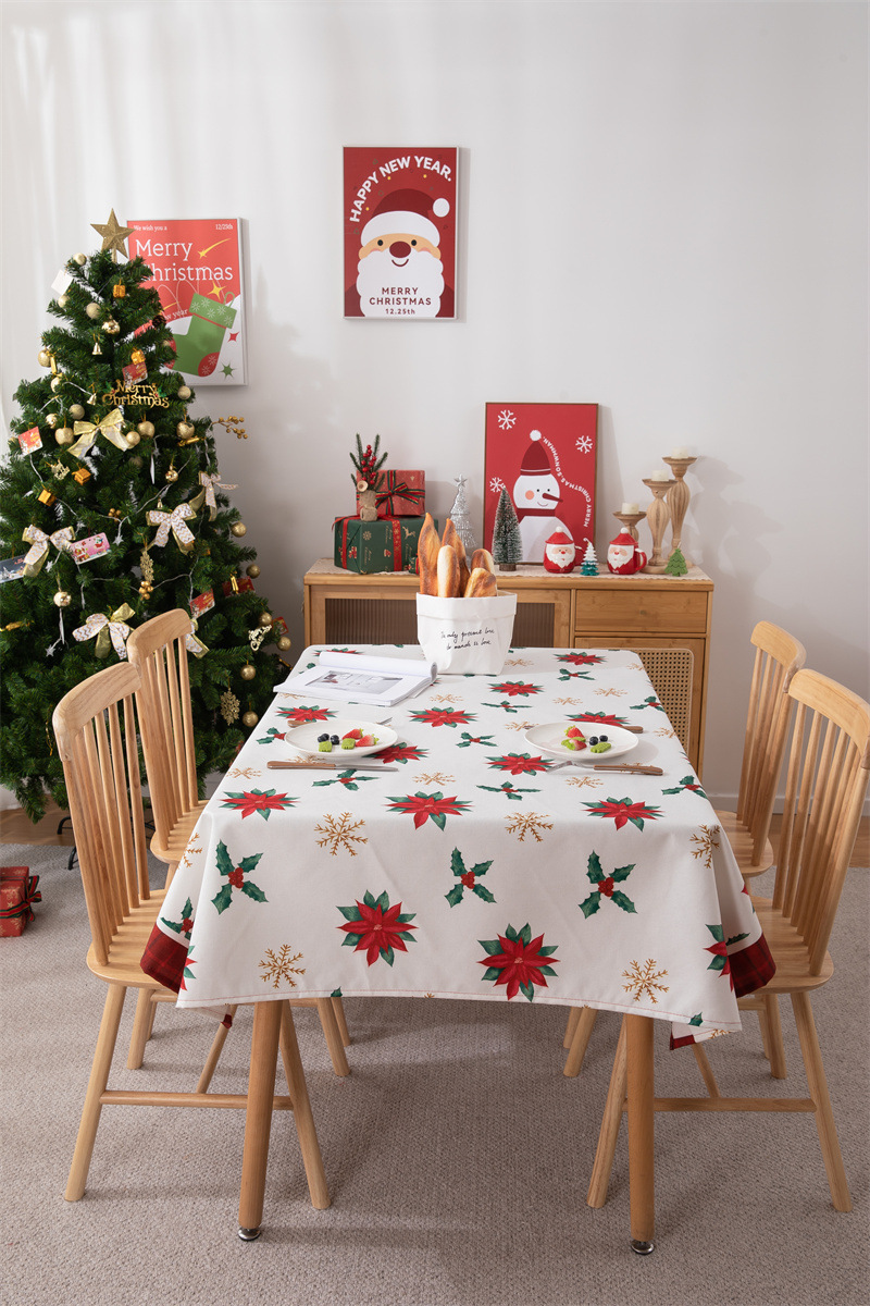 Tovaglia natalizia con bandiera da tavolo stampata in poliestere impermeabile, decorazione natalizia, con fiocco di neve e fiore di alce_voghion.com