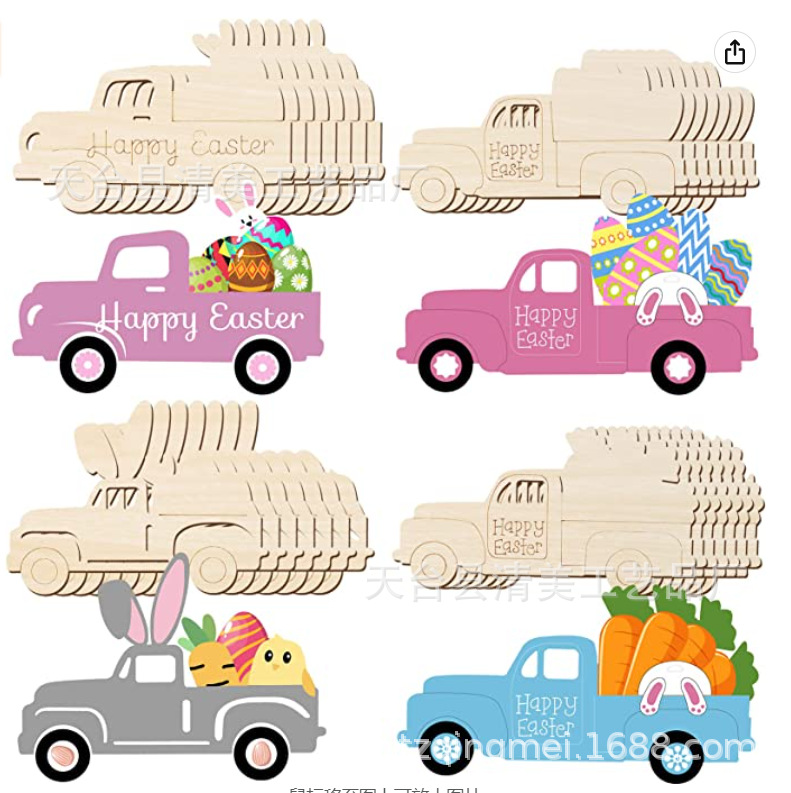 32 piezas de Pascua recorte virutas de madera vacaciones sin color camión de madera recorte puerta percha huevo conejo camión
