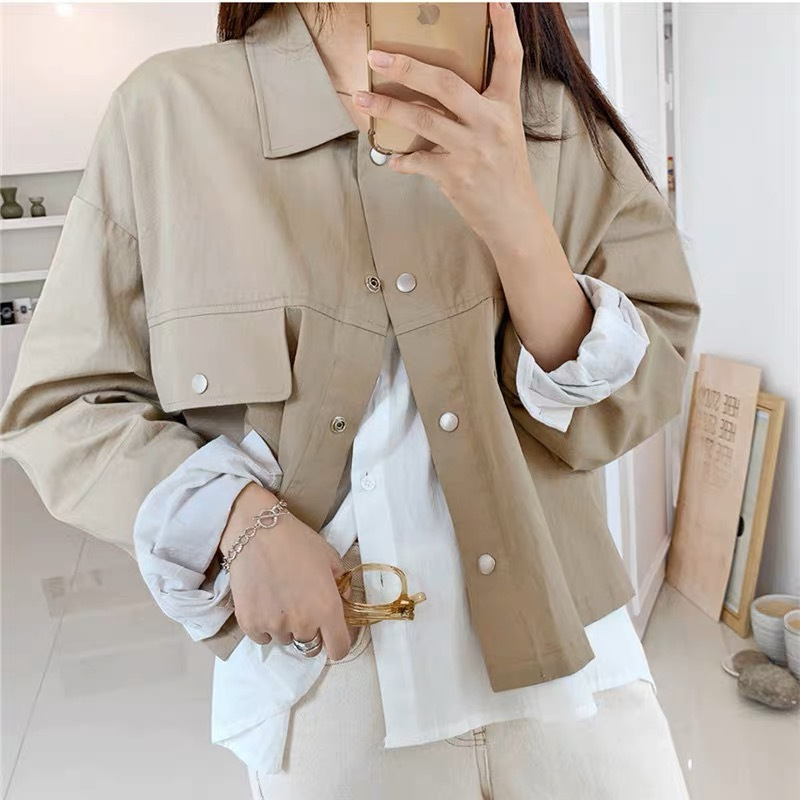 Hong Kong Style Autumn Harajuku Vintage Work Jacket Design Top Short Chic Casual Niche Jacket Women Ins Trendy Hong Kong Style Autumn Harajuku Vintage Work Jacket Design Top Short Chic Casual Niche Jacket Women Ins Trendy