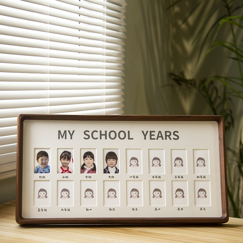 2inch Back-To-School Ceremony Children's Campus Graduation Growth Commemorative Photo Frame for Elementary, Middle, and High School with Rounded Corners and Solid Wood Mortise and Tenon Joint
