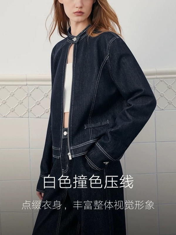 ELLE法式廓形牛仔短外套女2025秋新款天丝工装风时髦通勤夹克上衣|undefined