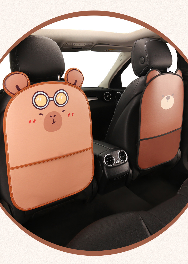 Female Cute Cartoon Car Seat Back Anti-Kick Pad Car Seat Rear Anti-Fouling Pad with Storage Belt Cross-Border Car Products