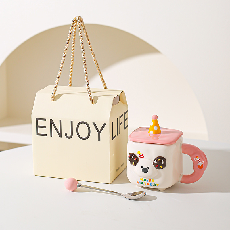 Caricatura encantadora, taza de animales, regalo de cumpleaños, taza de cerámica, taza de desayuno de leche casera