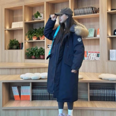 长款过膝大毛领派克服女2025冬新款韩系宽松加厚羽绒棉衣工装外套