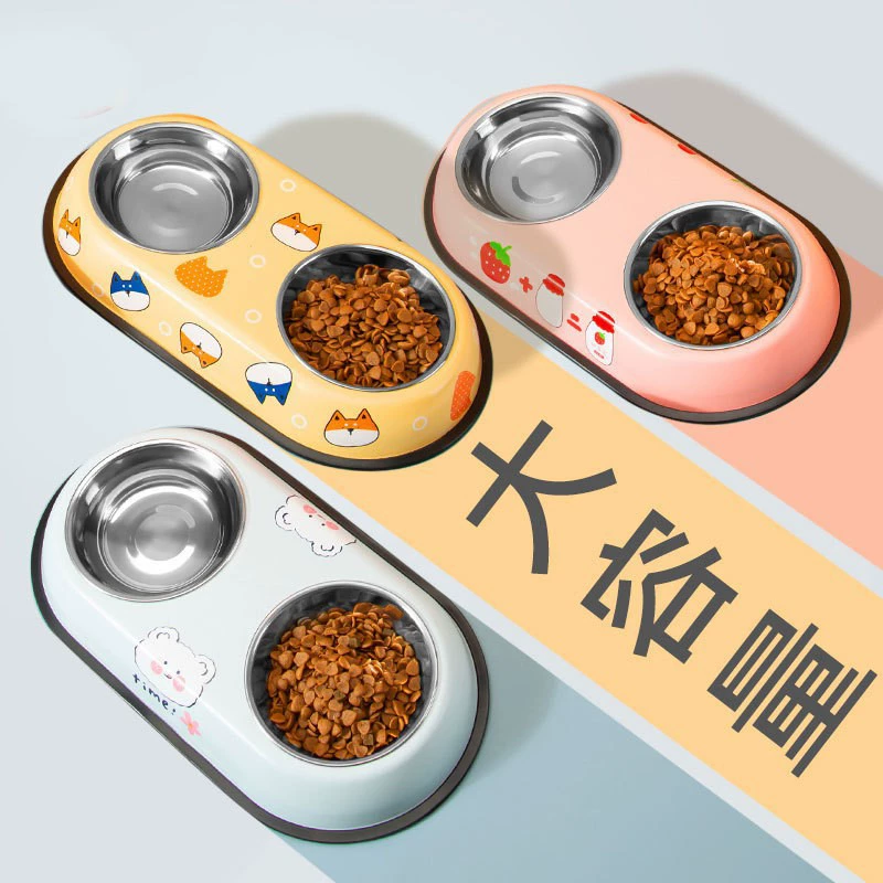 Миска для собак из нержавеющей стали с принтом, миска для собак, двойная кормушка, миска для кошек, миска для питья, посуда для корма для кошек и собак, миска для домашних животных оптом