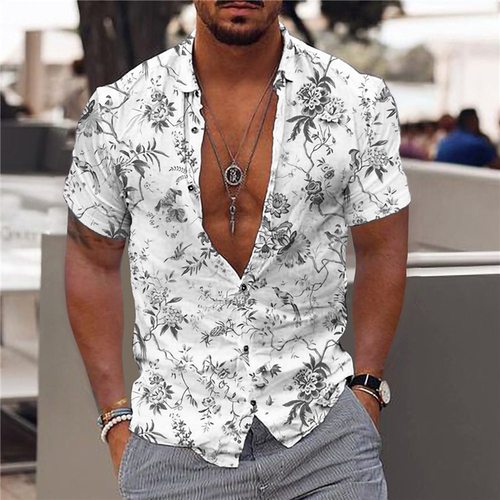 Men's Green Blue Light Purple Purple 3D Printed Outdoor Street Short Sleeve Button Fashion Clothing