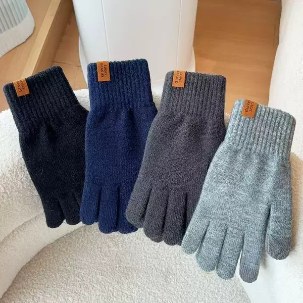 2025 New Winter Thickeneded Pure Color Knitted Wool Warm Fleece-Lined Touch Screen Cycling Gloves for Men and Women Couples