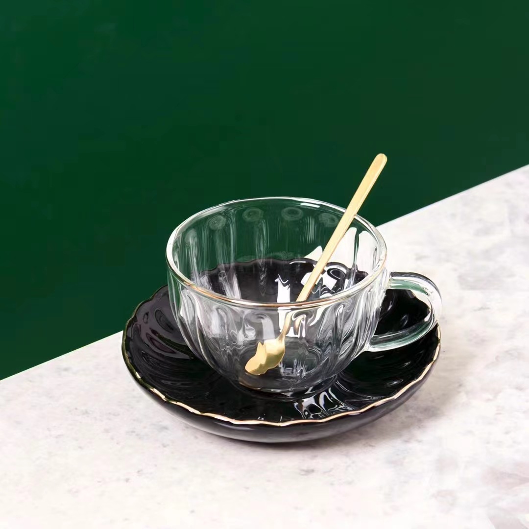 Estilo nórdico simple personalizada taza de café de cristal con platillo cuchara taza de regalo té de la tarde taza de la Oficina