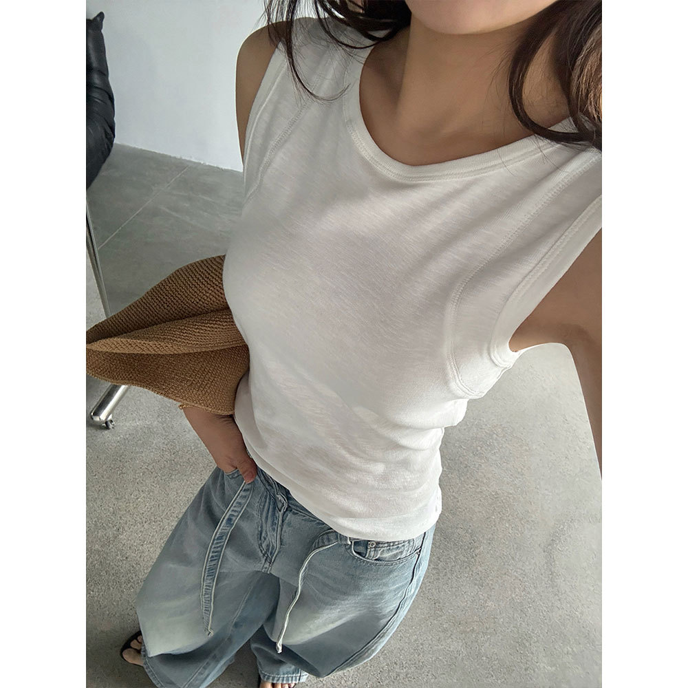 【王琪芝】基础款四季可搭打底背心女春简约圆领无袖t恤外穿WQ220