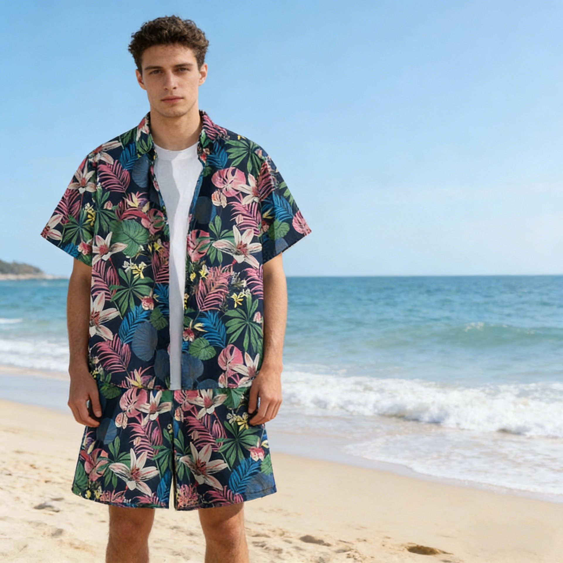 Comercio exterior transfronterizo personalidad tattoos camisa de mangas cortas para hombres camisa suelta de estilo general camisa de hielo delgada camisa adolescente
