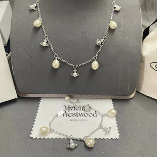 Spot Queen Mother Baroque Pearl Little Saturn Necklace Female Vivian Fashion Personalized Planet Pearl Bracelet