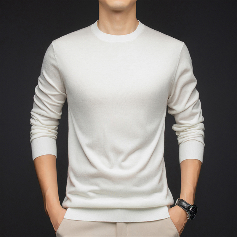 新款秋季桑蚕丝+绵半高领男士长袖毛衣男青年针织衫打底男装