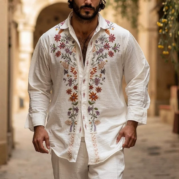 Летняя мужская рубашка с длинным рукавом, 3D-печать, ретро-стиль, универсальная, модная, кросс-бордерная