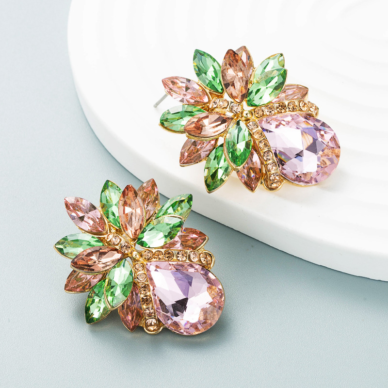 Fashion Colorful Rhinestone-embedded Flower Pattern Alloy Earrings display picture 4