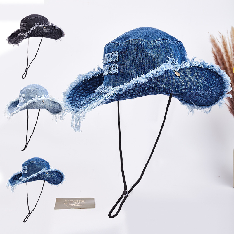 Vintage-Style Denim Bucket Hat, Western Hat, New Trendy Niche Design, Sunshade Hat Vintage-Style Denim Bucket Hat, Western Hat, New Trendy Niche Design, Sunshade Hat