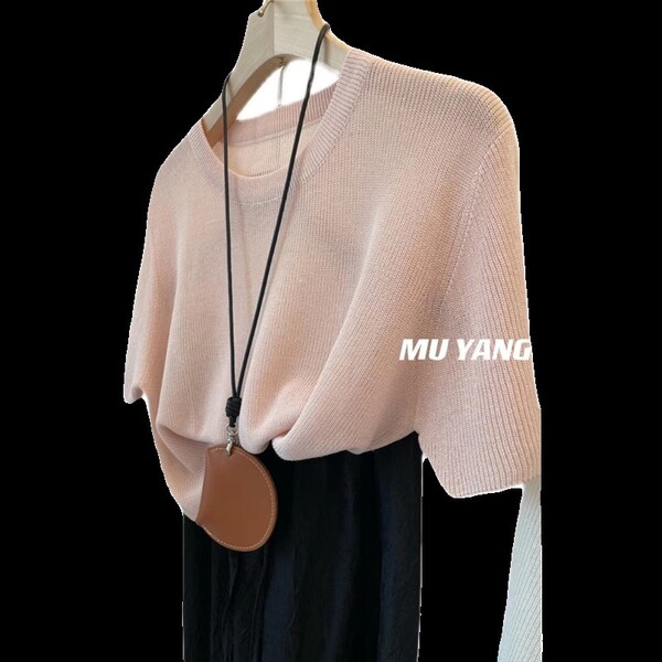 Knitted summer design thin solid color fashionable short sleeve…