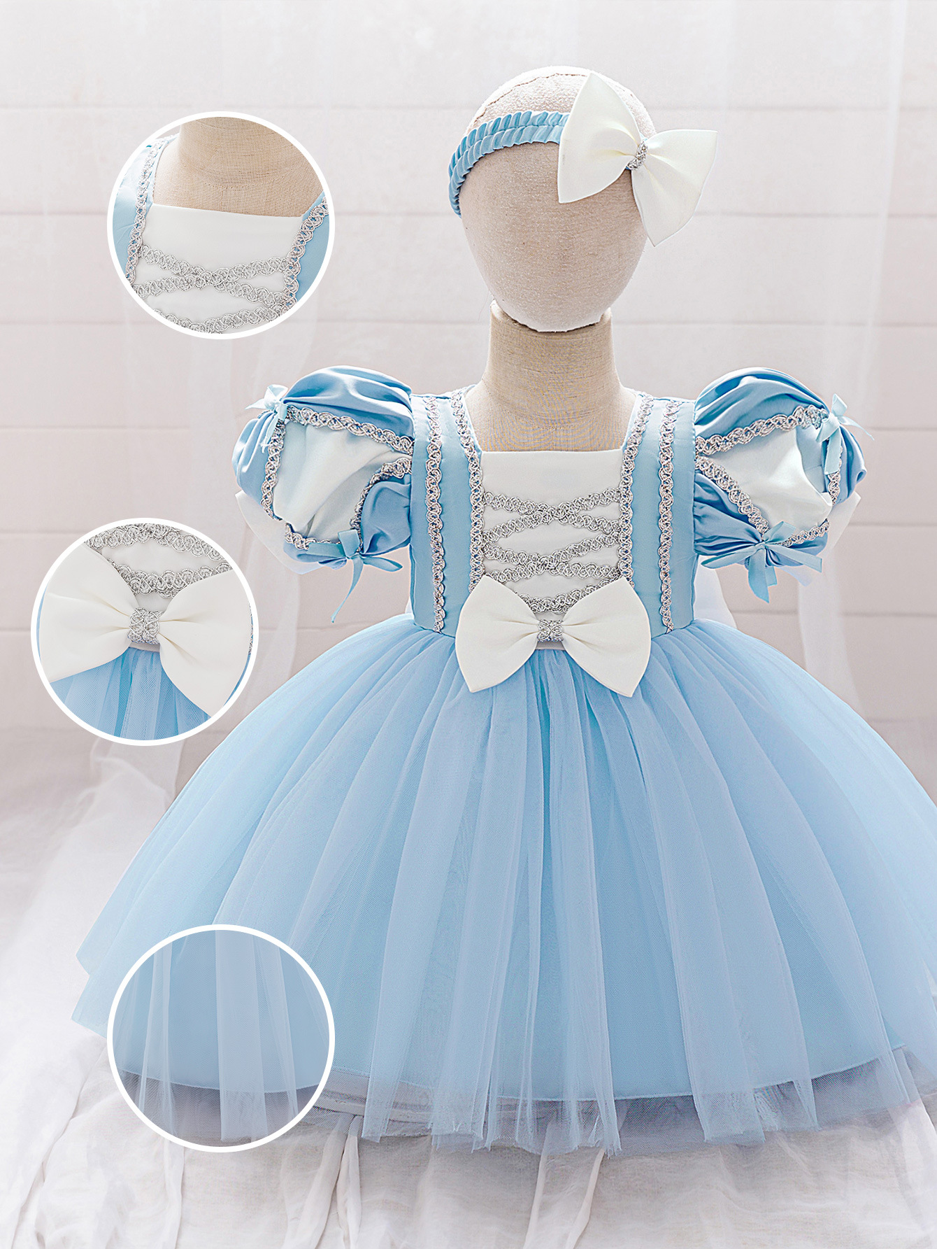 Blancanieves ropa de espectáculo para niños niñas linterna de tela de malla vestido de satin vestido de cumpleaños image 6