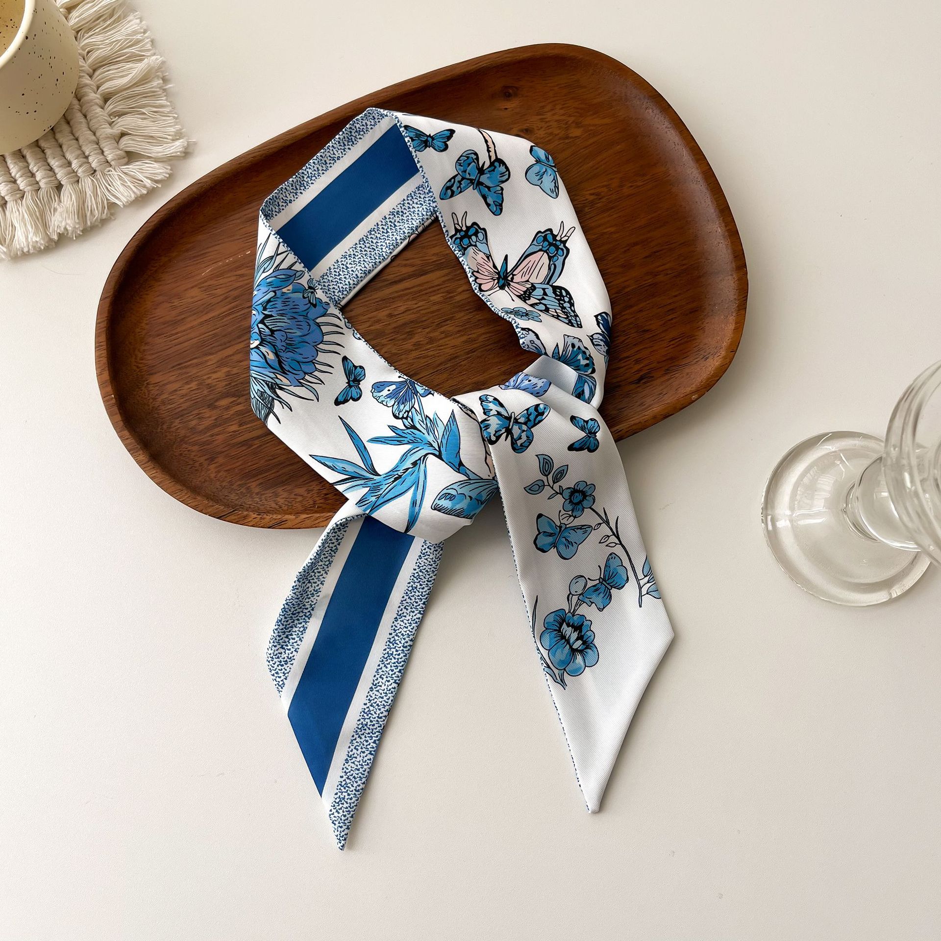 Sciarpa lunga da donna in nastro di seta simulata, fazzoletto, cravatta decorativa per borsa, fascia per capelli, sciarpa regalo originale stampata._voghion.com