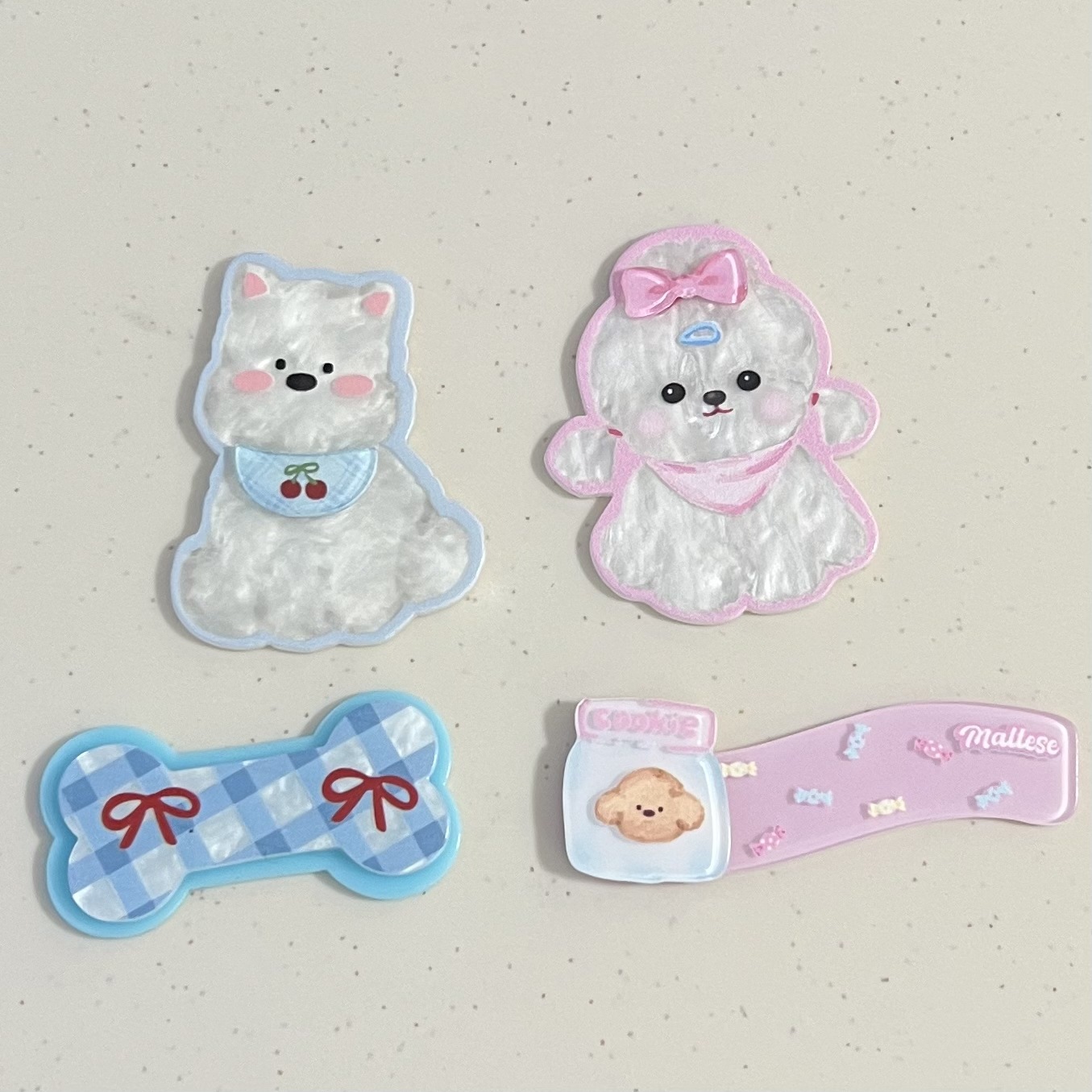 블루 강아지 더블 레이어 뼈 아크릴 액세서리 DIY 핑크 강아지 전화 케이스 패치 구멍 신발 장식