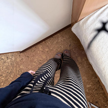 针织条纹直筒阔腿休闲裤女秋冬韩系宽松慵懒风松紧腰垂感拖地裤子