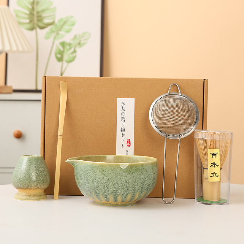 Juego de matcha degradado de matcha de estilo japonés exclusivo transfronterizo, cepillo de té Baibenli, juego de 5 piezas de herramientas de té de la dinastía Song