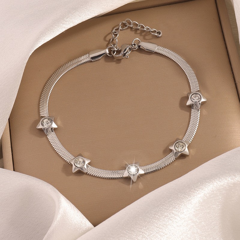 Zircon Inlay Material Bracelets Classification 304 Stainless Steel Chain Material PVD Coated Real Gold Plated Star Heart Shape Flower 304 Stainless Steel Simple Style Classic Style Waterproof Non Tarnish 304 Stainless Steel Bracelets